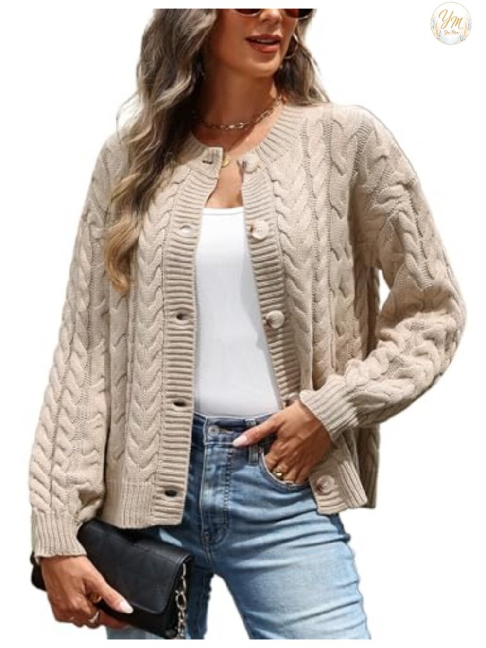 Cable Knit Button Down Cardigan Sweater Long Sleeve Open Front Coatigan